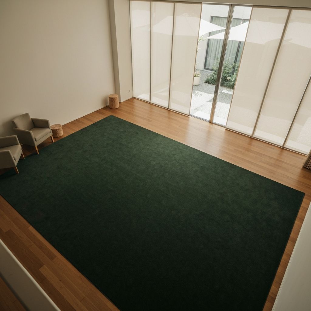 Terapeutický prostor PlaySpace - hlavní místnost s tmavě zeleným kobercem a velkými okny